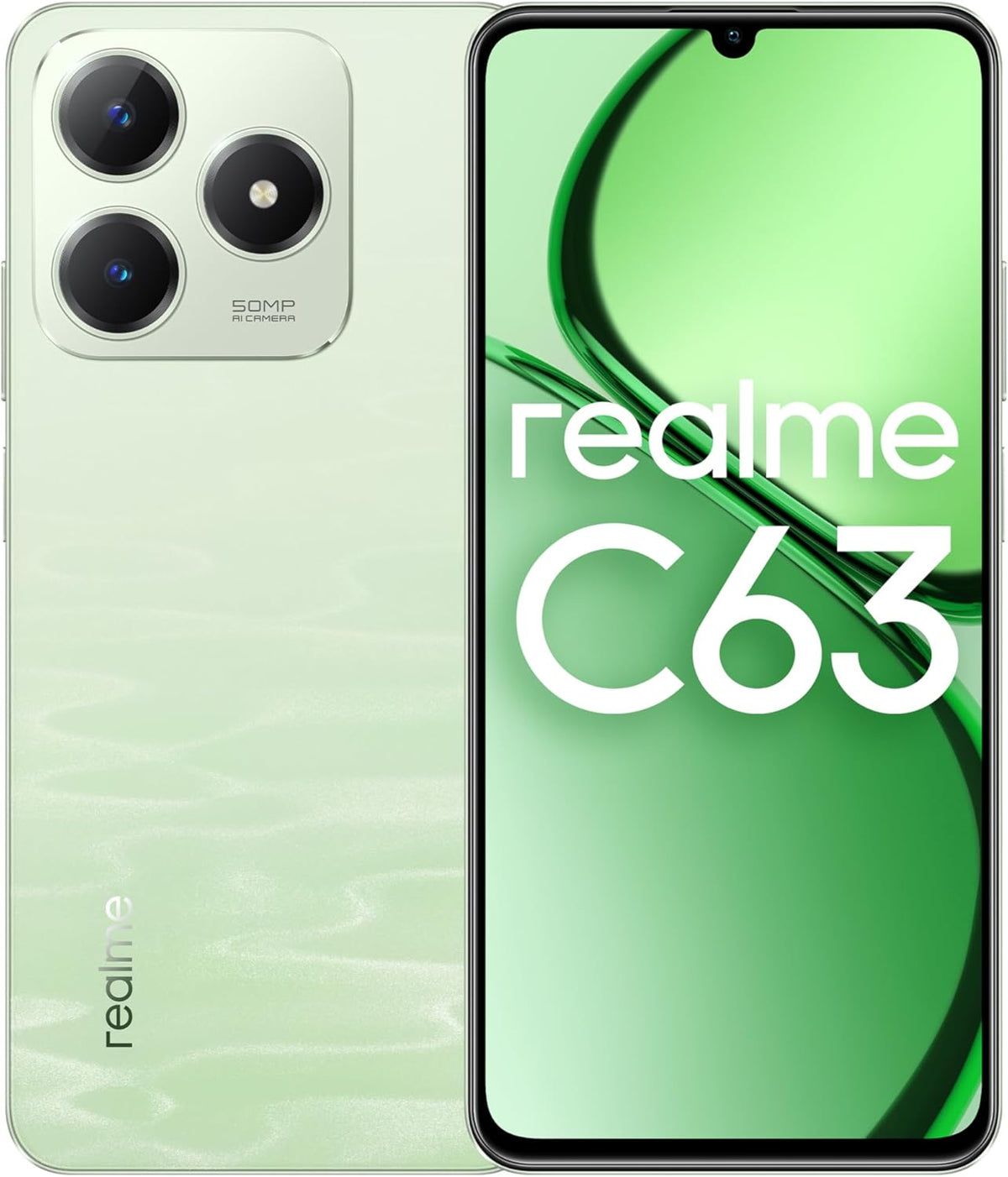 Realme C63 4G (Jade Green 6GB RAM,128GBROM)|Premium Vegan Leather|Ultra Slim|90Hz Eye Comfort Display|IP54 Water Resistance|Air Gestures|5000mAh Battery|12 Months Warranty - Middle East Version