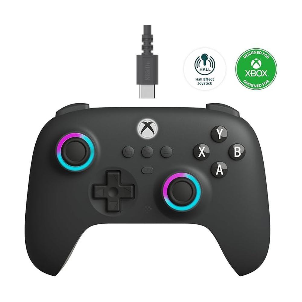 8Bitdo Ultimate C Wired Controller for Xbox, RGB Lighting Fire Ring and Hall Effect Joysticks, Compatible with Xbox Series X|S, Xbox One, Windows 10/11 - Officially Licensed (Dark Gray)