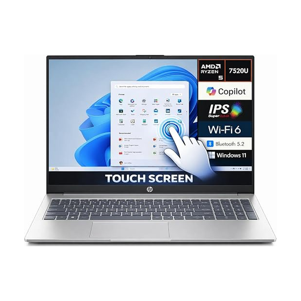 HP-15 Laptop AMD Ryzen 5-7520U 15.6inch FHD 512GB SSD 8GB RAM Shared AMD Radeon Graphics Win11 English Keyboard Touch Display Natural Silver International Version - [15-FC0146DX]