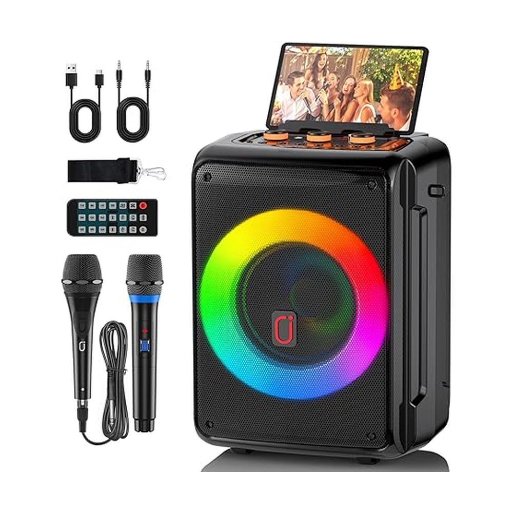 JYX Karaoke Machine with 2 Microphones, Portable Bluetooth Karaoke Speaker for Adults, Home Party Speaker with DJ Light for Outdoor, Events, Gathering, PA System Support TV Connectivity