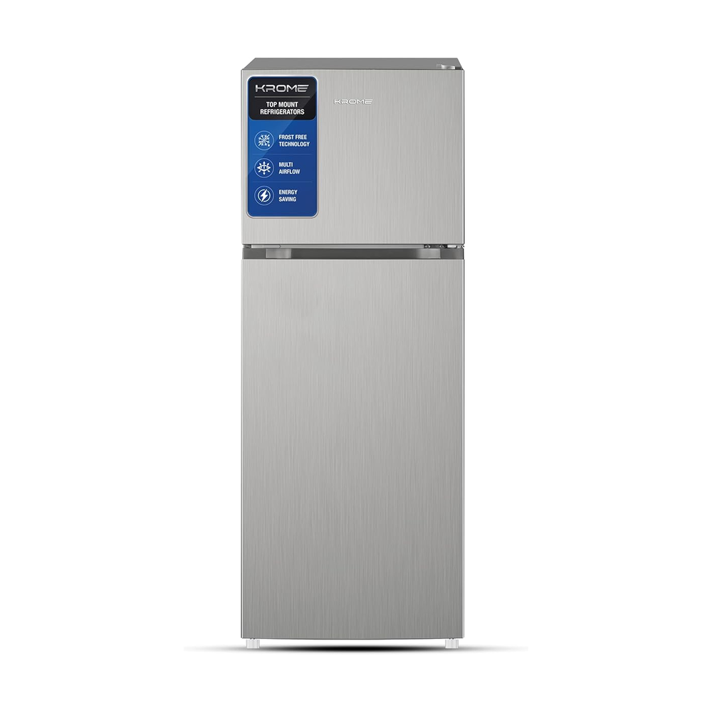 KROME 330L Double Door Top-Mounted Refrigerator, No-Frost, Silver