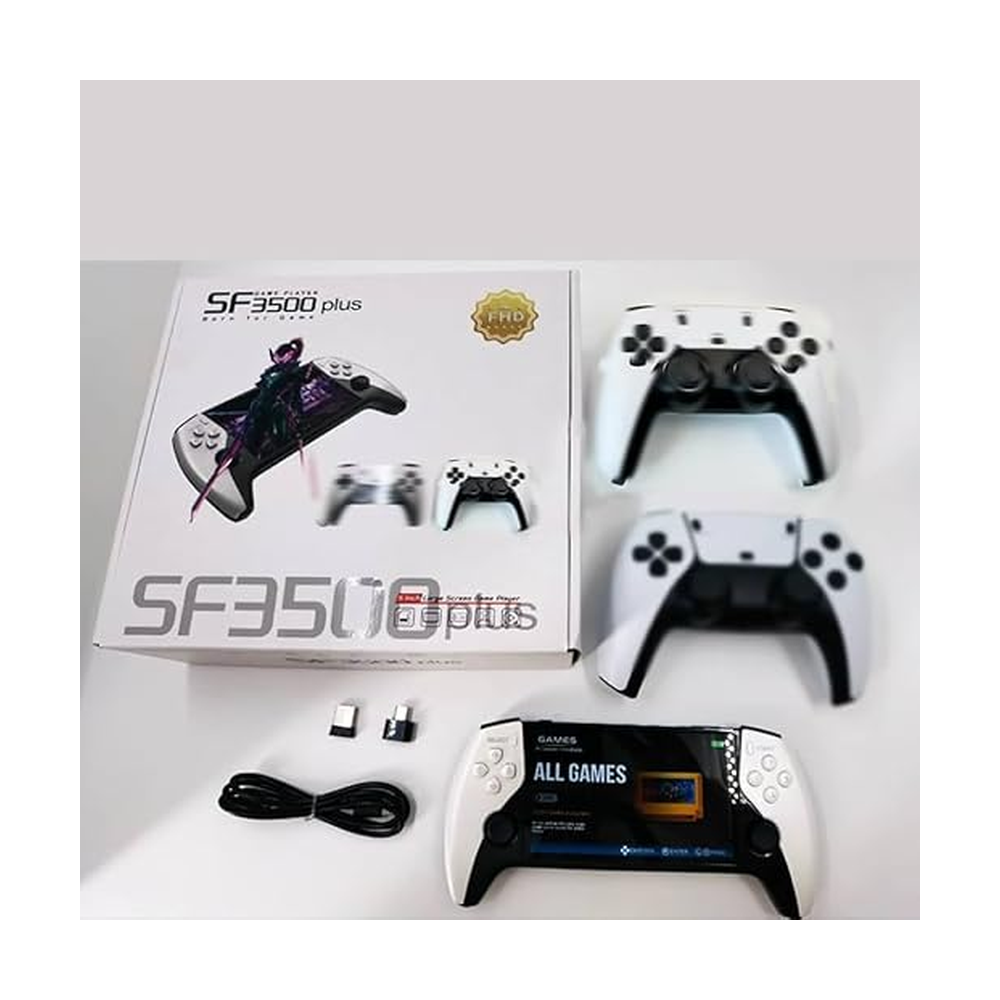 SF3500 Plus Handheld Game Console with 2 Wireless Controllers, FHD | Built-in Screen, TV Output Support, Dual Joystick, Type-C Charging, Plug & Play